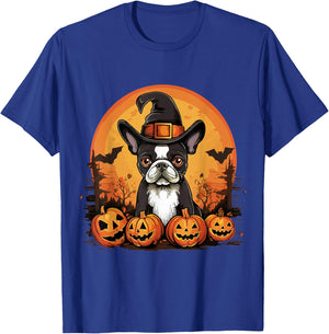 Boston Terrier Bostie Dog Breed Pet Halloween Pumpkins Men Women Kids T-Shirt - T-Shirt | Royal