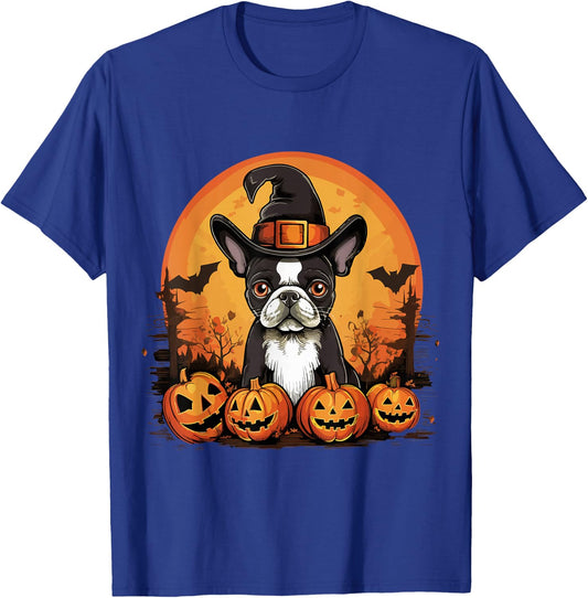 Boston Terrier Bostie Dog Breed Pet Halloween Pumpkins Men Women Kids T-Shirt - T-Shirt | Royal