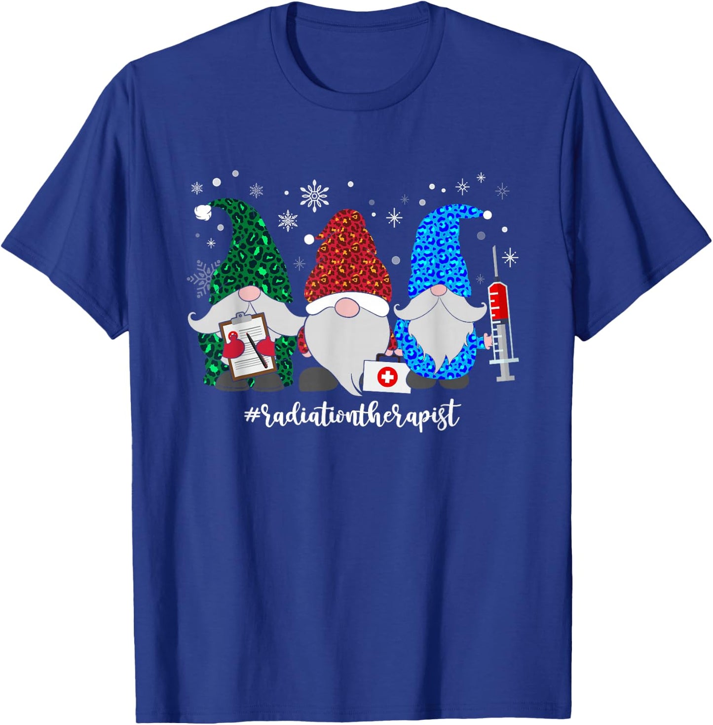 Christmas Radiation Therapist Gnomes Xmas Leopard Gnome T-Shirt - T-Shirt | Royal