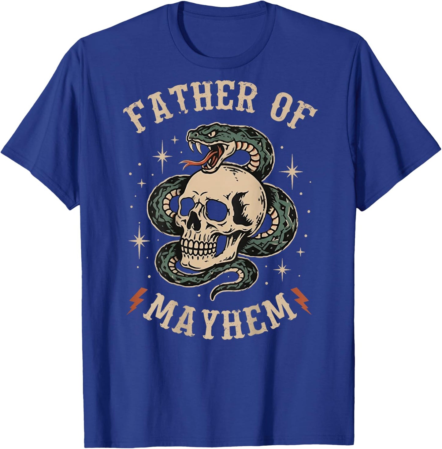 Father of Mayhem Tattoo Style Skull and Snake (on Back) T-Shirt - T-Shirt | Royal