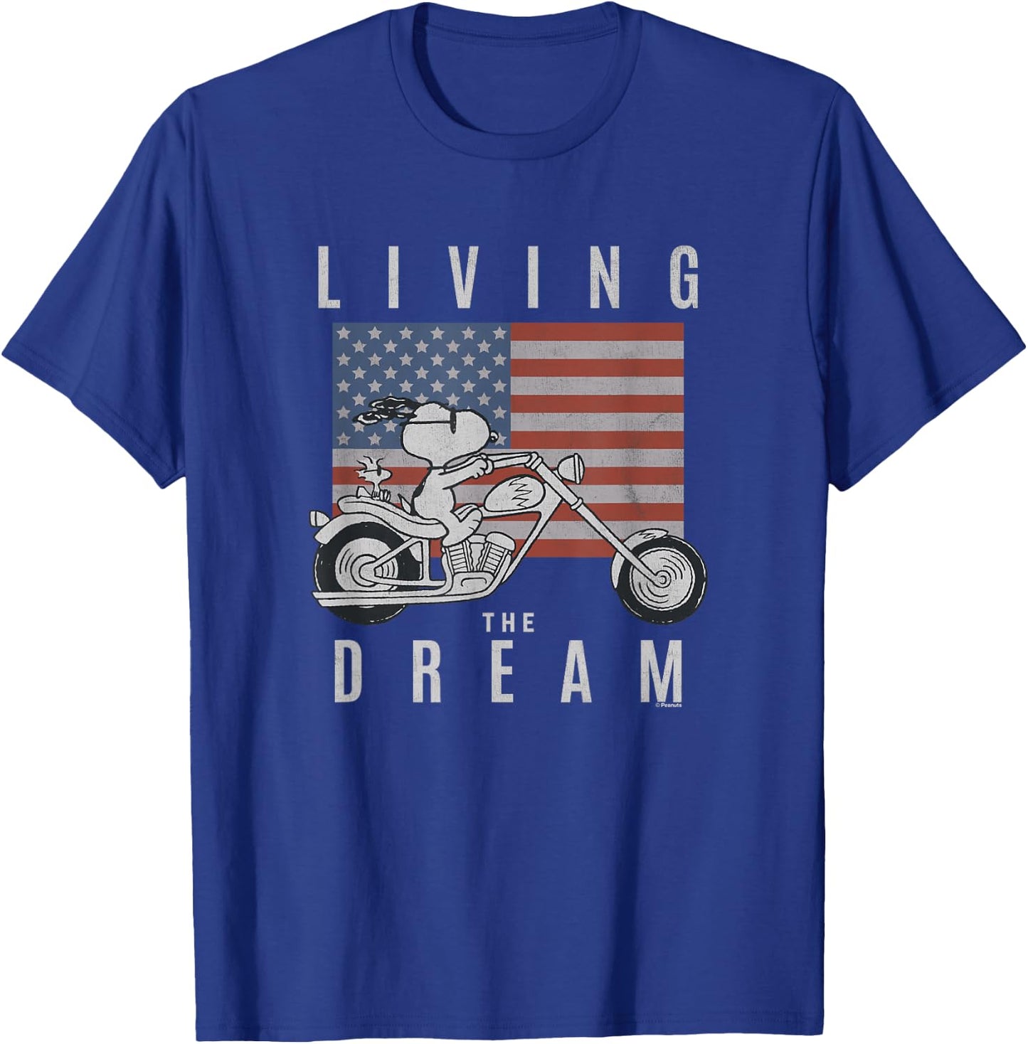 Peanuts Snoopy Living The Dream Snoopy on A Motorcycle T-Shirt - T-Shirt | Royal