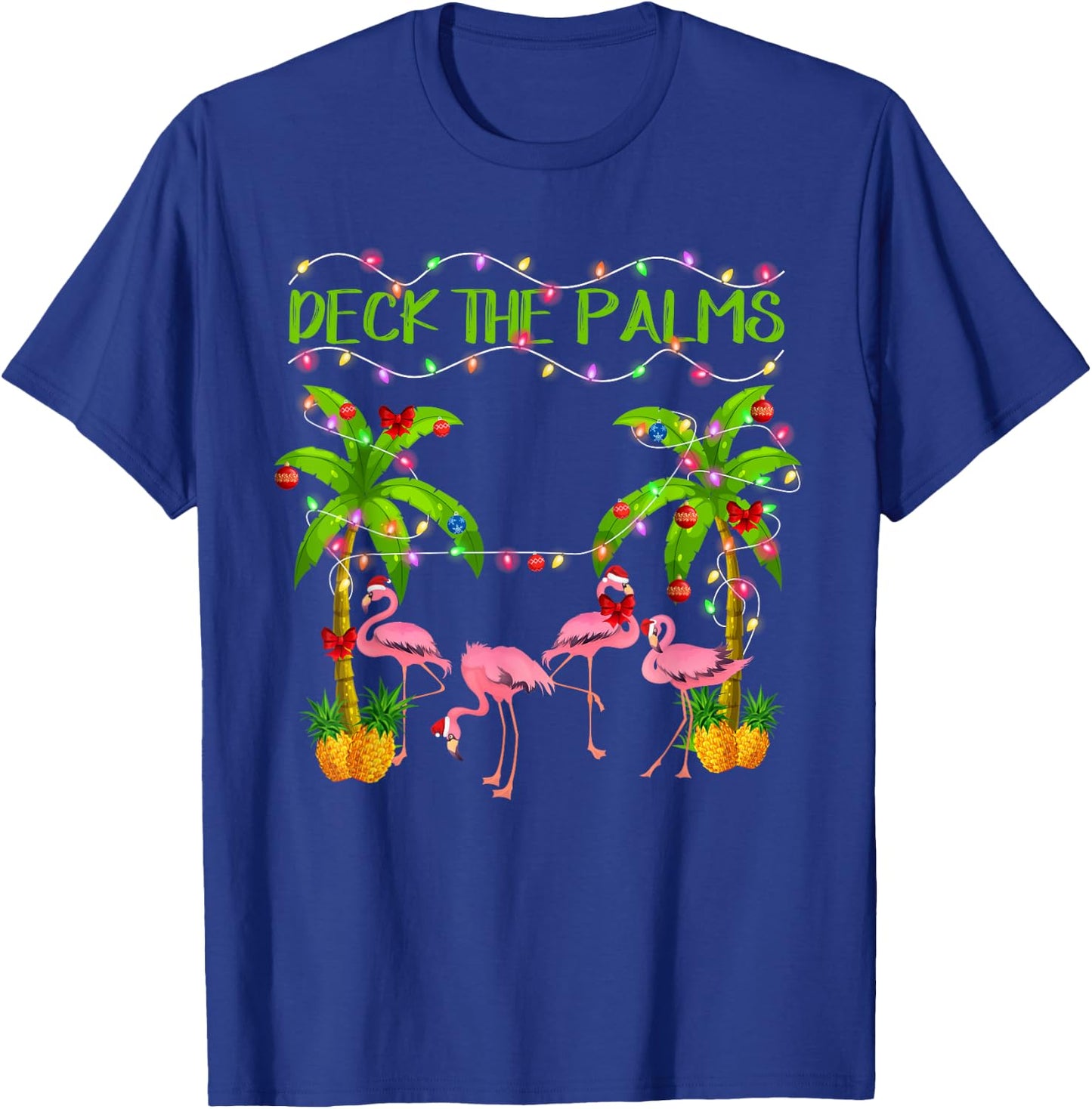 Deck the Palms Flamingo Lover Merry Christmas Pink Xmas T-Shirt - T-Shirt | Royal