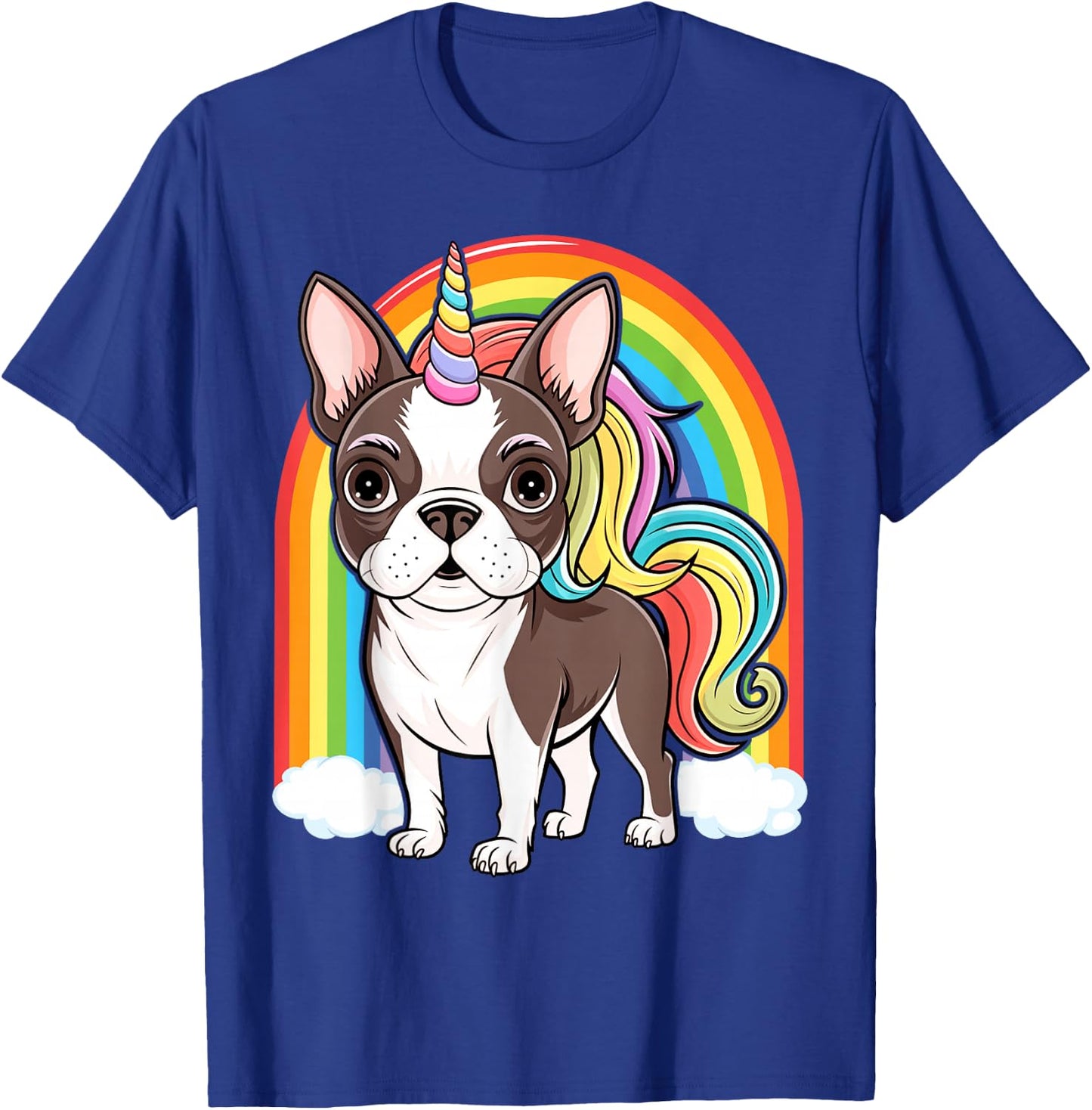 Cute Boston Terrier Unicorn Rainbow T-Shirt - T-Shirt | Royal