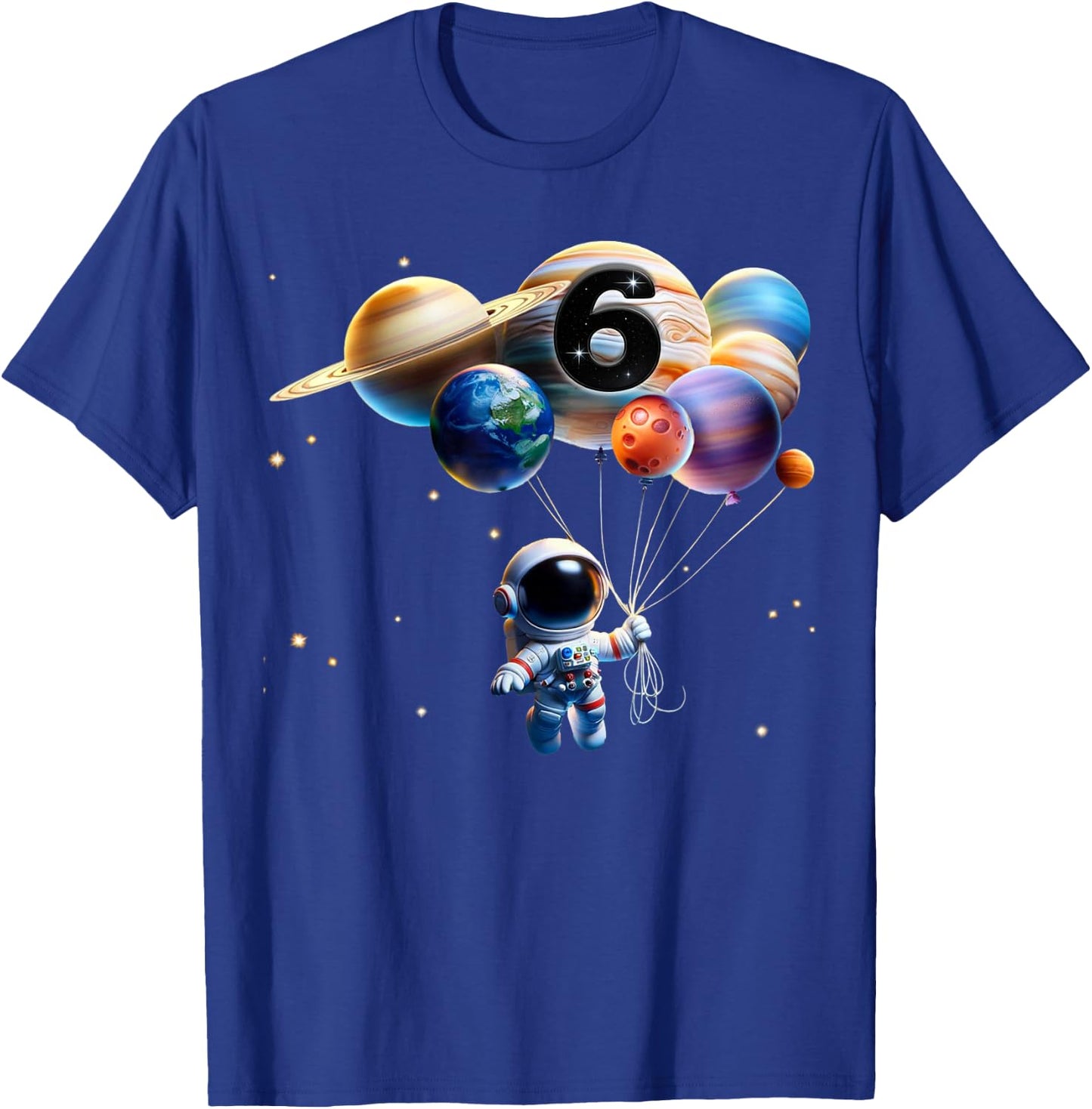 6 Years Old Birthday Boy Gifts Astronaut Planet 6th six Bday T-Shirt - T-Shirt | Royal