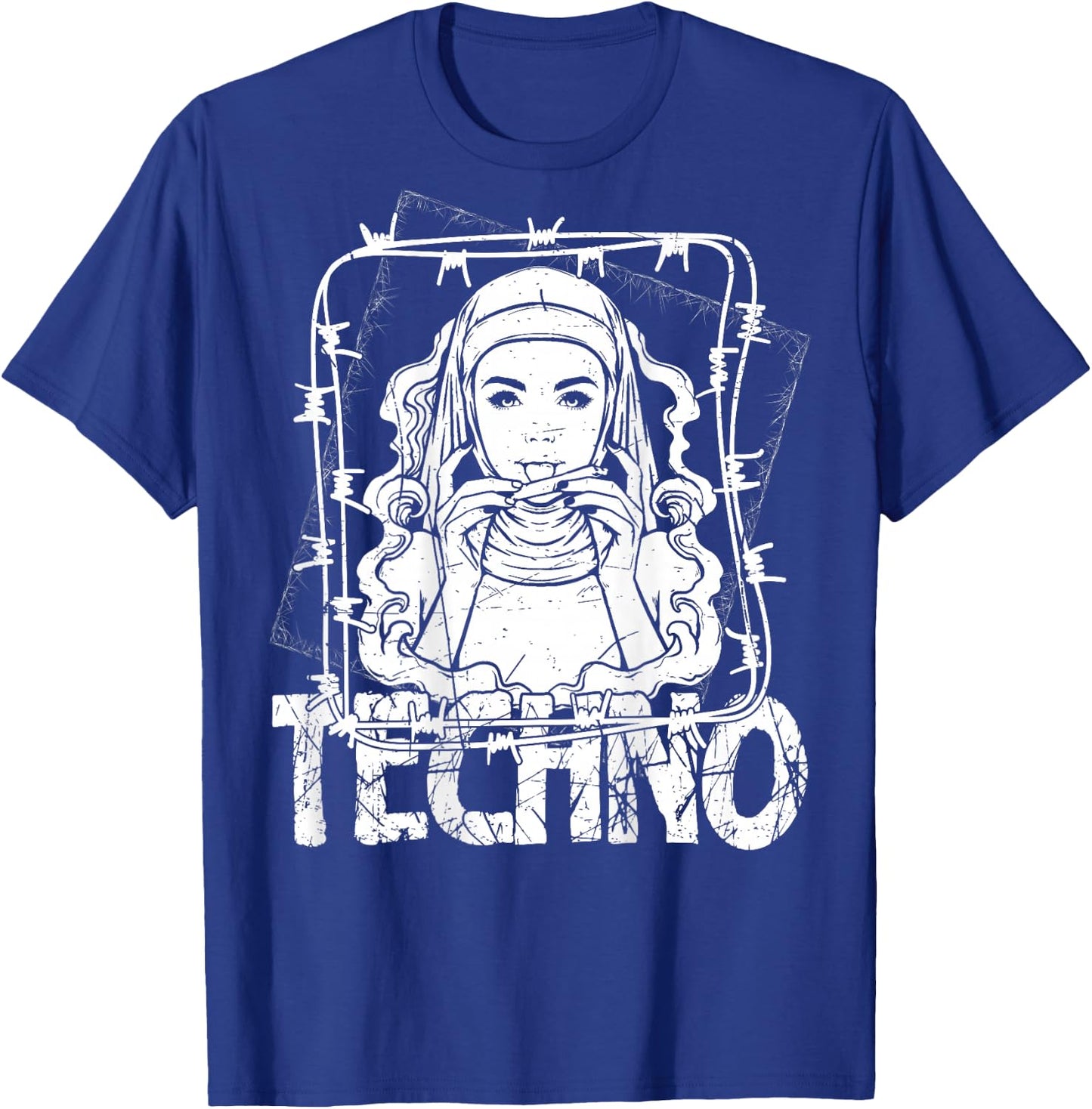 BACKPRINT Techno Merch Rave Kleidung 200 BPM Techno Nonne T-Shirt - T-Shirt | Royal