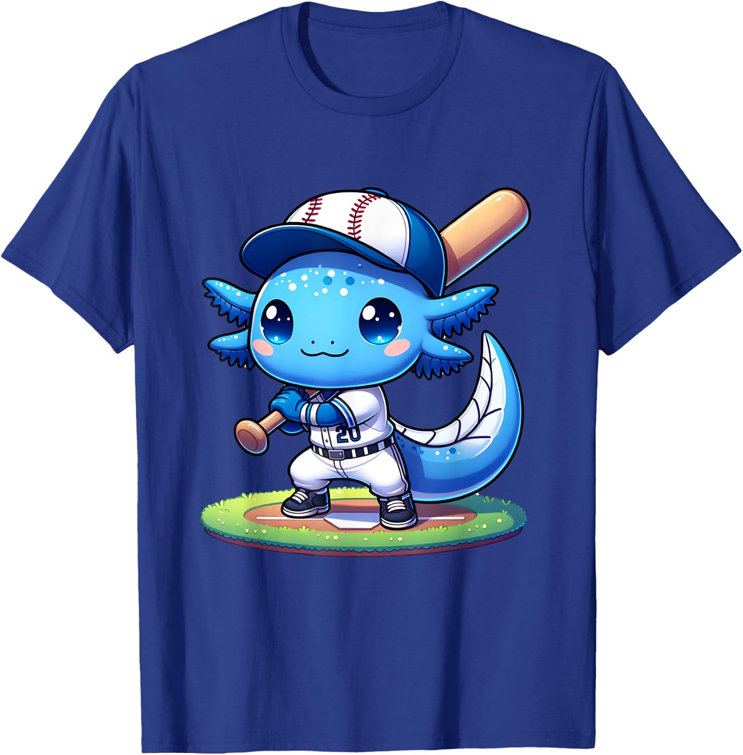 Funny axolotl baseball player catcher boys girls T-Shirt - T-Shirt | Royal