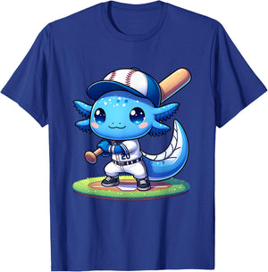 Funny axolotl baseball player catcher boys girls T-Shirt - T-Shirt | Royal