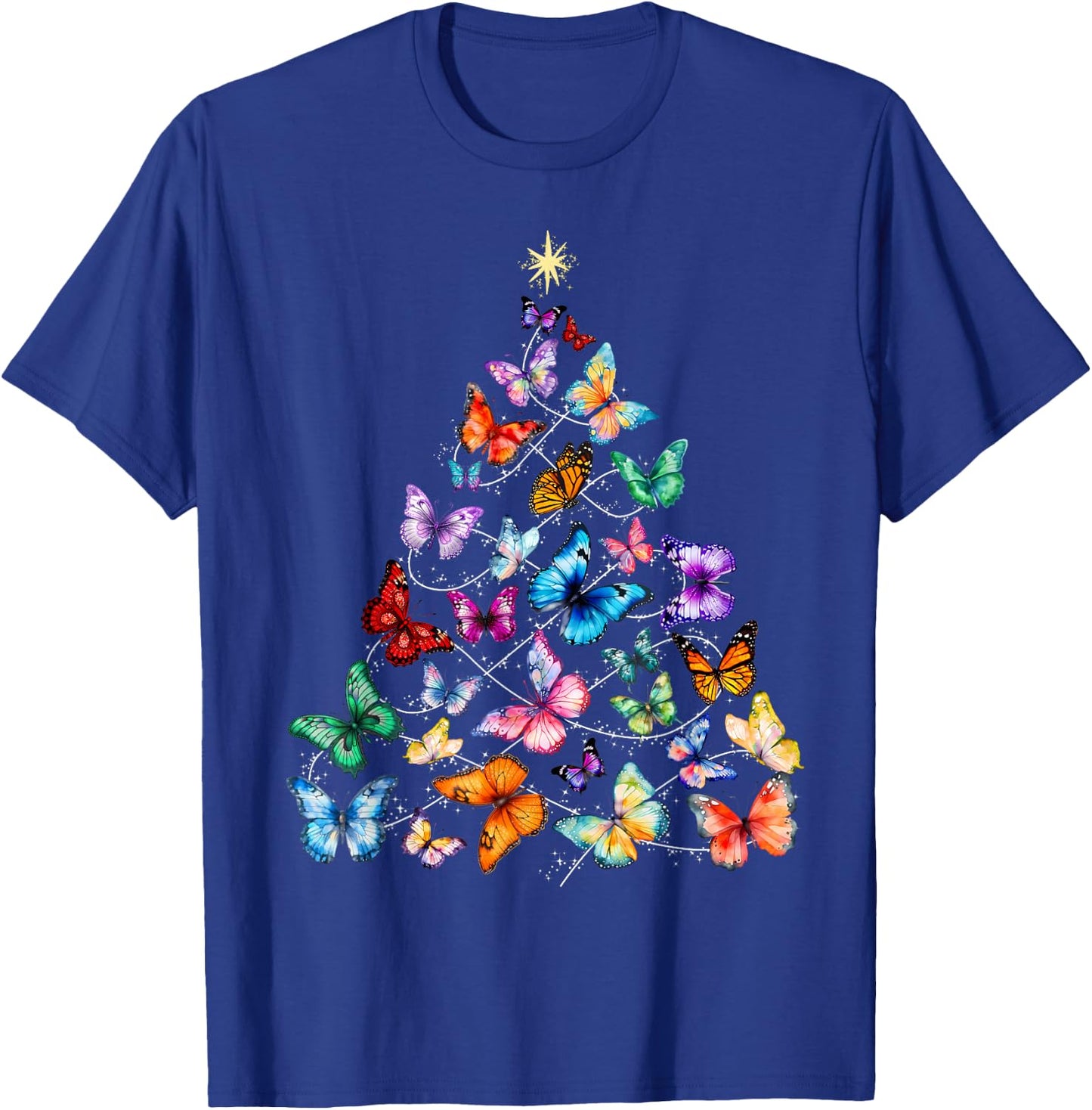 Butterfly Christmas Tree Lights Insect Christmas Gifts T-Shirt - T-Shirt | Royal