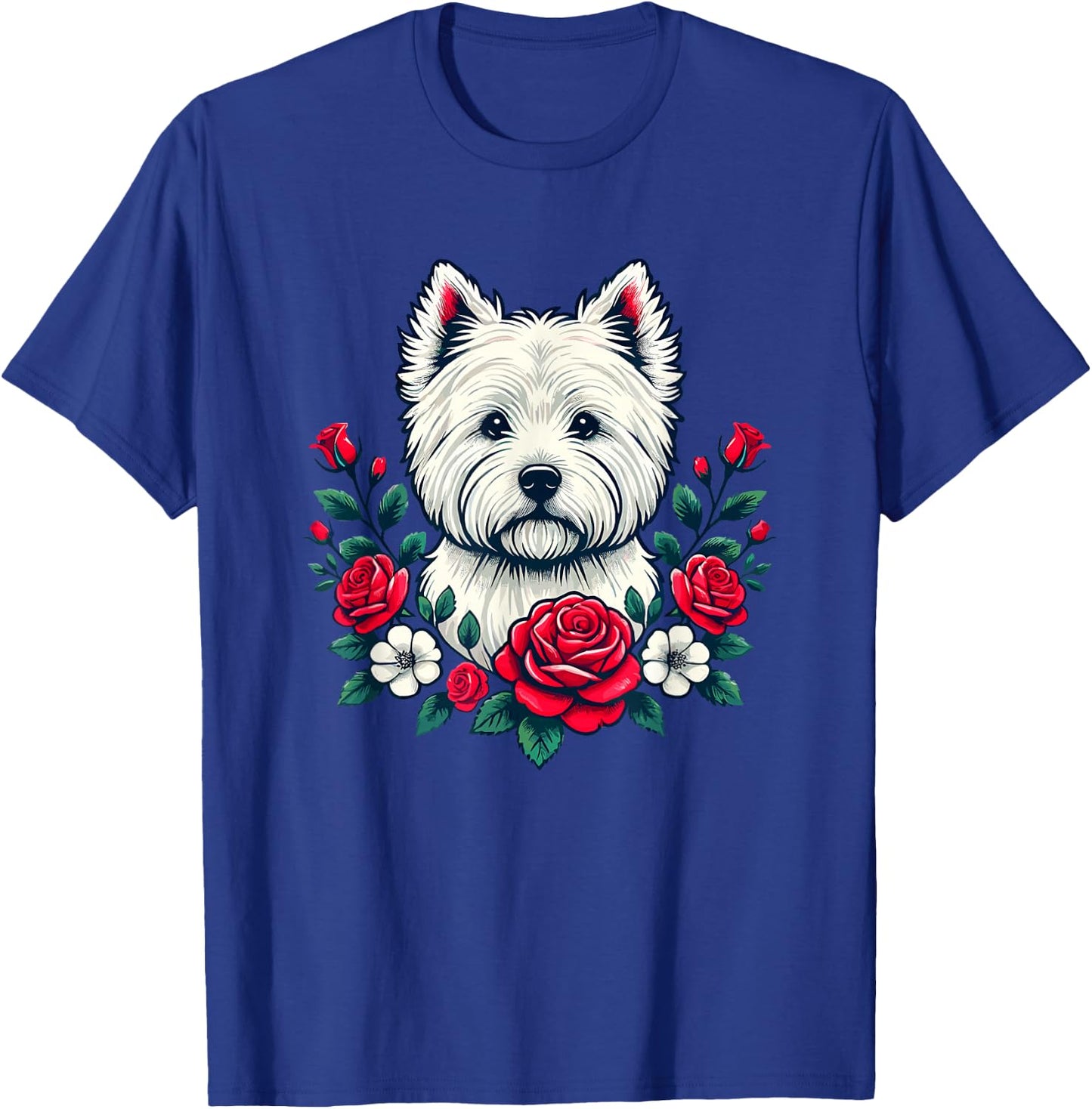 Roses Flowers West Highland White Terrier Westie T-Shirt - T-Shirt | Royal