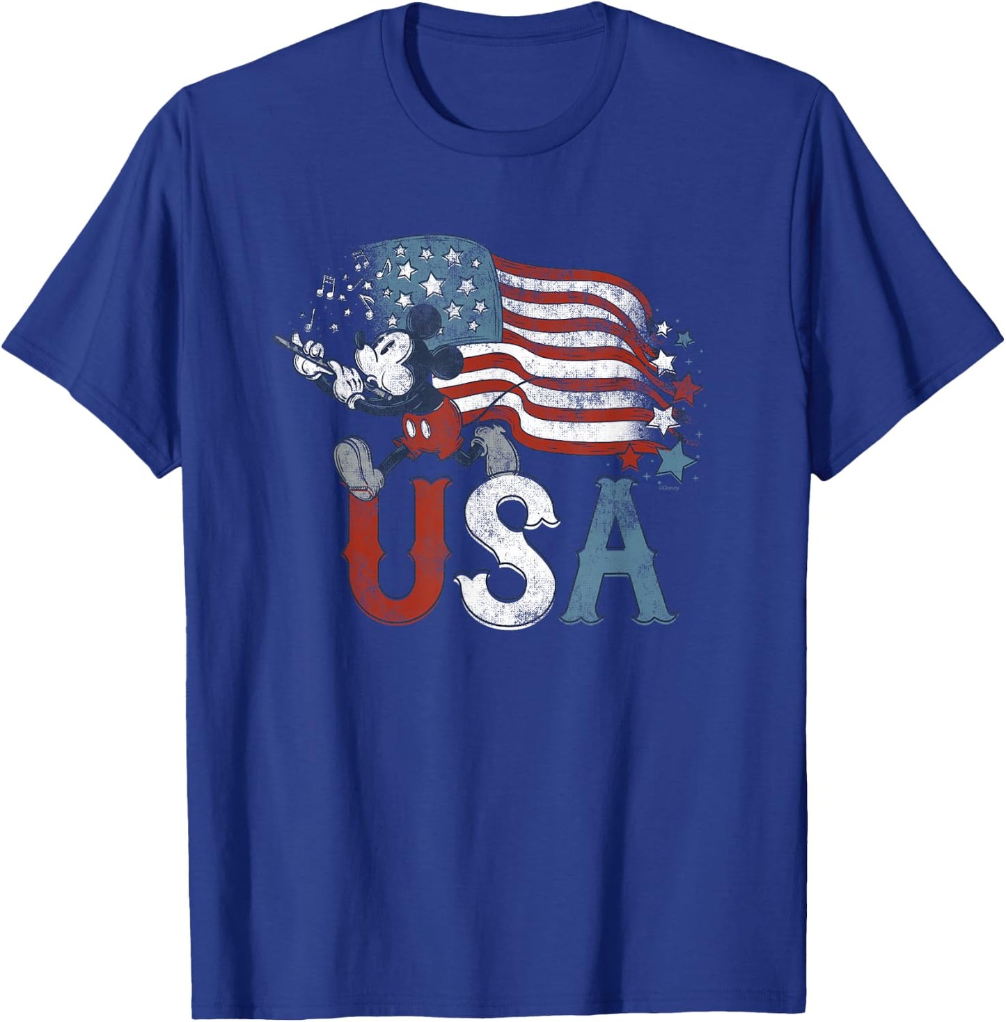 Disney Mickey Mouse with Flute America USA Flag 4th of July T-Shirt - T-Shirt | Royal