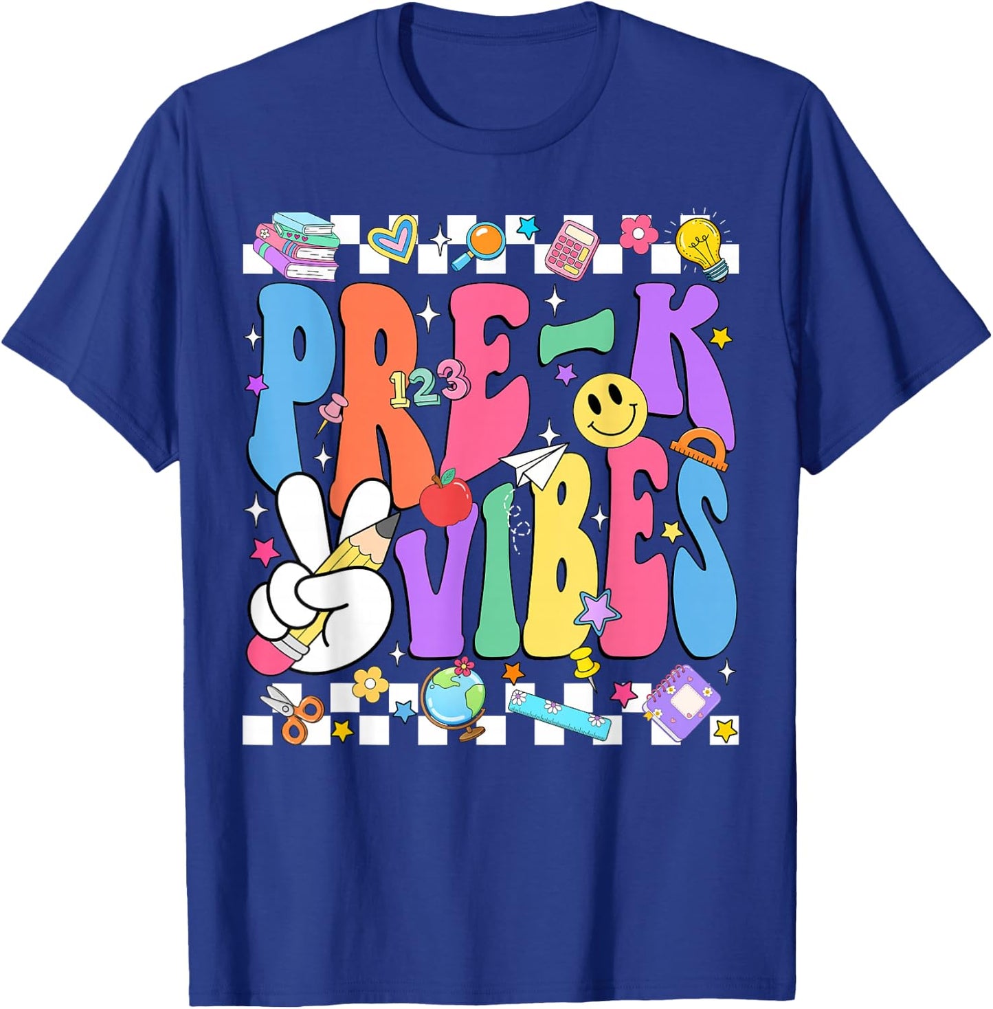 Groovy Pre-K Vibes Back to School Preschool Teacher Kids T-Shirt - T-Shirt | Royal