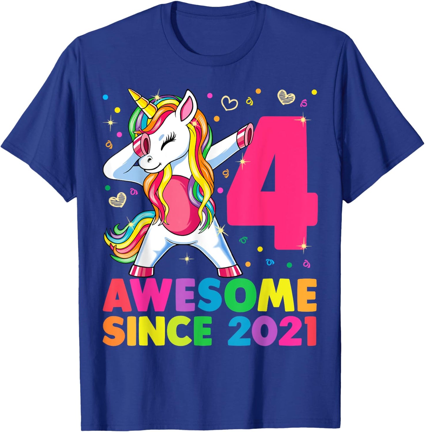 4 Years Old Unicorn Dabbing 4th Birthday Girl Unicorn Party T-Shirt - T-Shirt | Royal