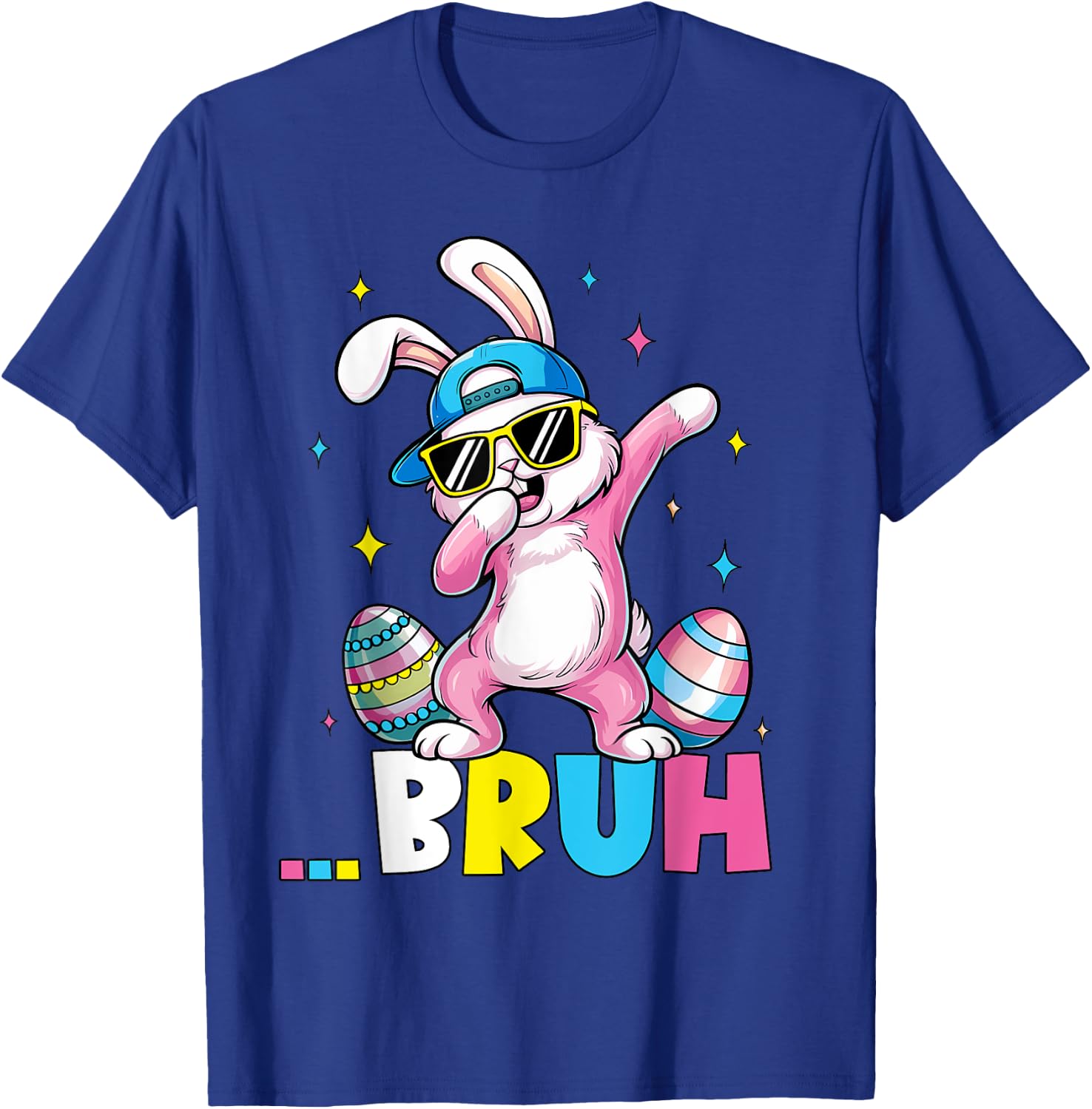 Dabbing Bunny with Sunglass Bruh Easter Day Kids Boys Girls T-Shirt - T-Shirt | Royal
