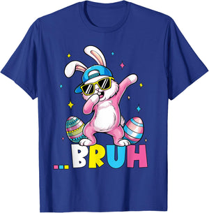Dabbing Bunny with Sunglass Bruh Easter Day Kids Boys Girls T-Shirt - T-Shirt | Royal