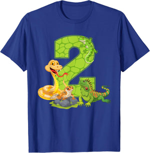 2nd Birthday Snake Lizard Reptile 2 Year Old Birthday Party T-Shirt - T-Shirt | Royal