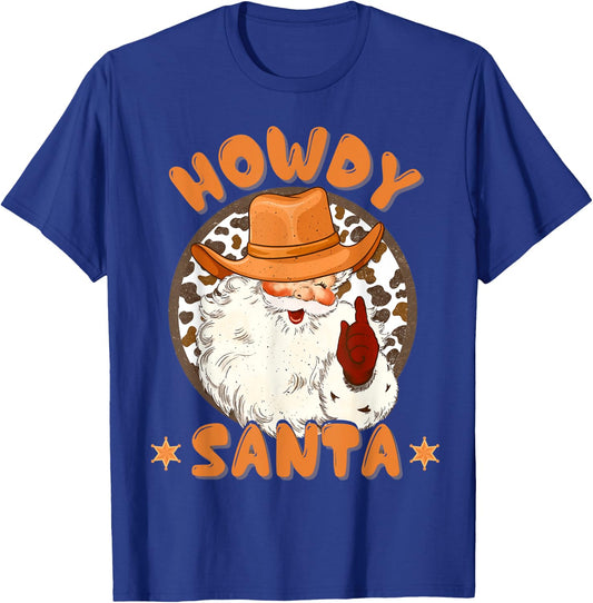 Retro Howdy Santa Cowboy Country Christmas Xmas Kids Boy Pjs T-Shirt - T-Shirt | Royal