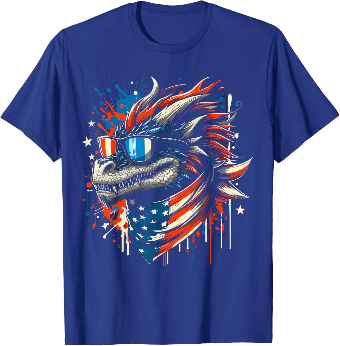 4th of July Patriotic Dragon US Flag Dragon Men Women T-Shirt - T-Shirt | Royal