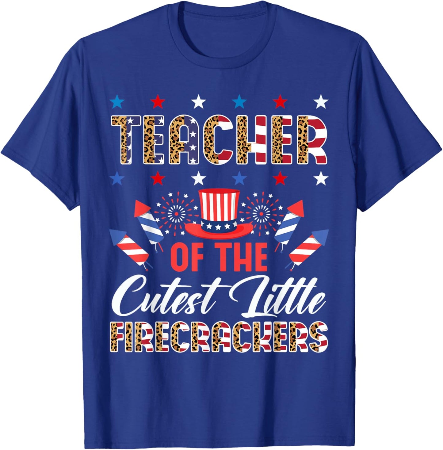 Teacher Of The Cutest Little Firecrackers 4th July Leopard Men Women T-Shirt - T-Shirt | Royal