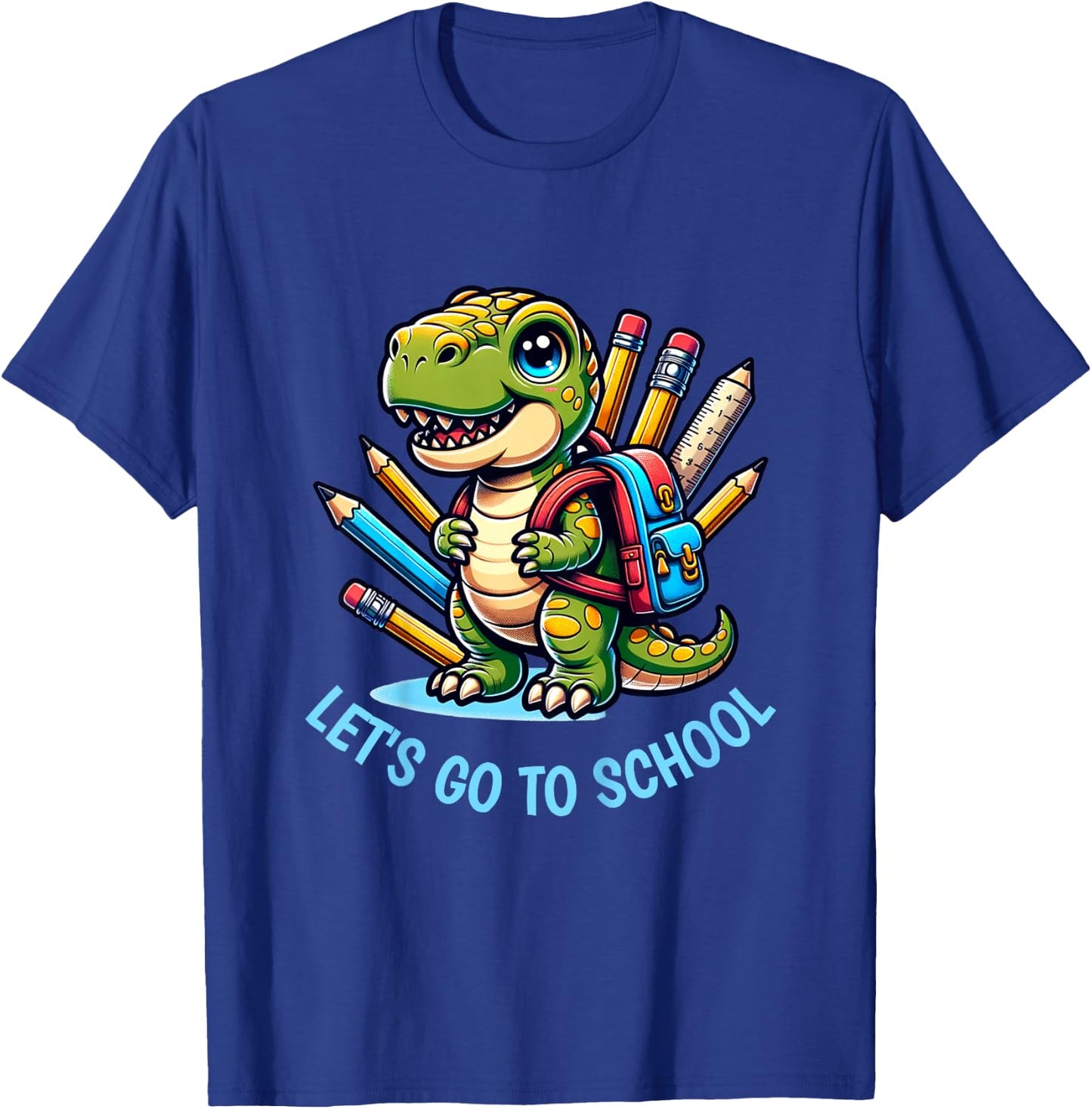 Kids School - Off to School Dinosaur T-Shirt - T-Shirt | Royal