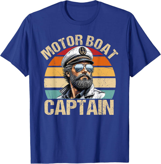 Vintage Motor Boat Captain Retro 70s 80s Sailor Boating T-Shirt - T-Shirt | Royal