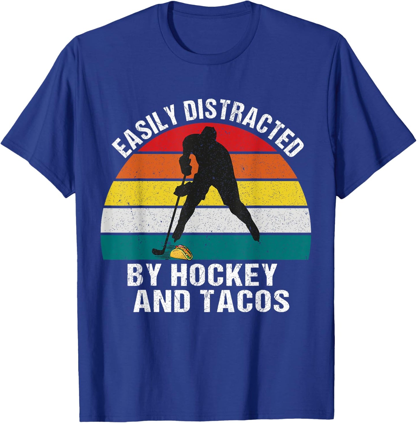 Easily Distracted by Hockey And Tacos T-Shirt - T-Shirt | Royal