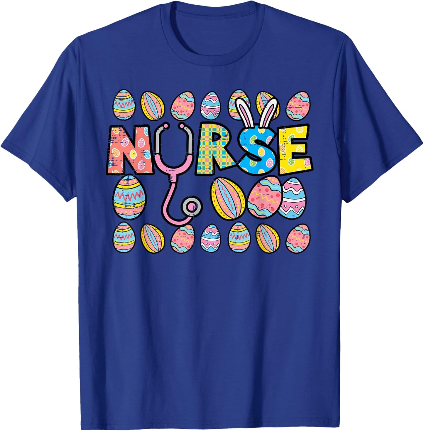 Easter Eggs Nurse Stethoscope Scrub Top Spring Squad Women T-Shirt - T-Shirt | Royal
