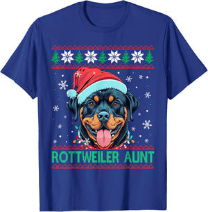 Rottweiler Aunt Santa Hat Rottweiler Dog Ugly Christmas Women Kids T-Shirt - T-Shirt | Royal