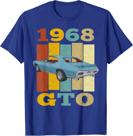 68 1968 GTO Vintage Silhouette Muscle Car T-Shirt - T-Shirt | Royal