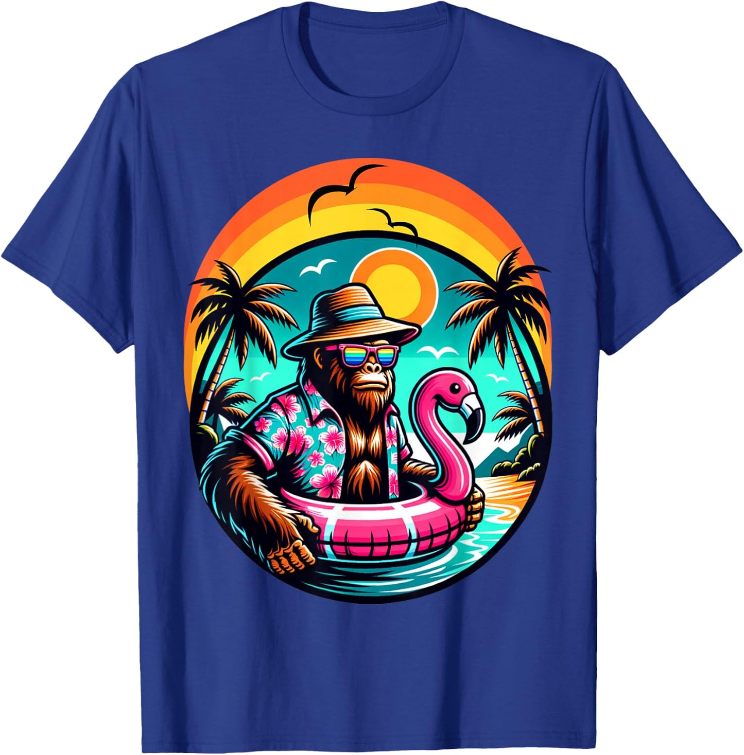 Bigfoot Pink Flamingo Aloha Pool Party Hawaiian Party T-Shirt - T-Shirt | Royal