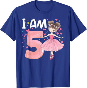 I-Am 5 Fifth Birthday Party Dancing Pink Ballerina-Girl T-Shirt - T-Shirt | Royal