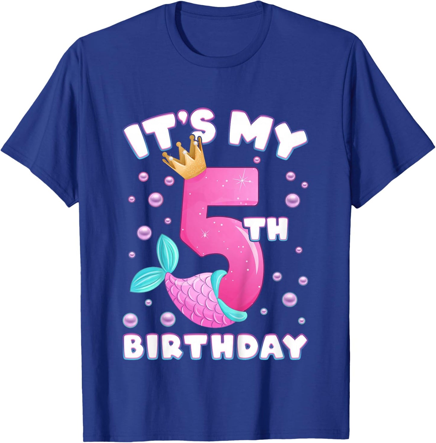 5th Birthday, Girl, Mermaid Fin, Number 5 T-Shirt - T-Shirt | Royal