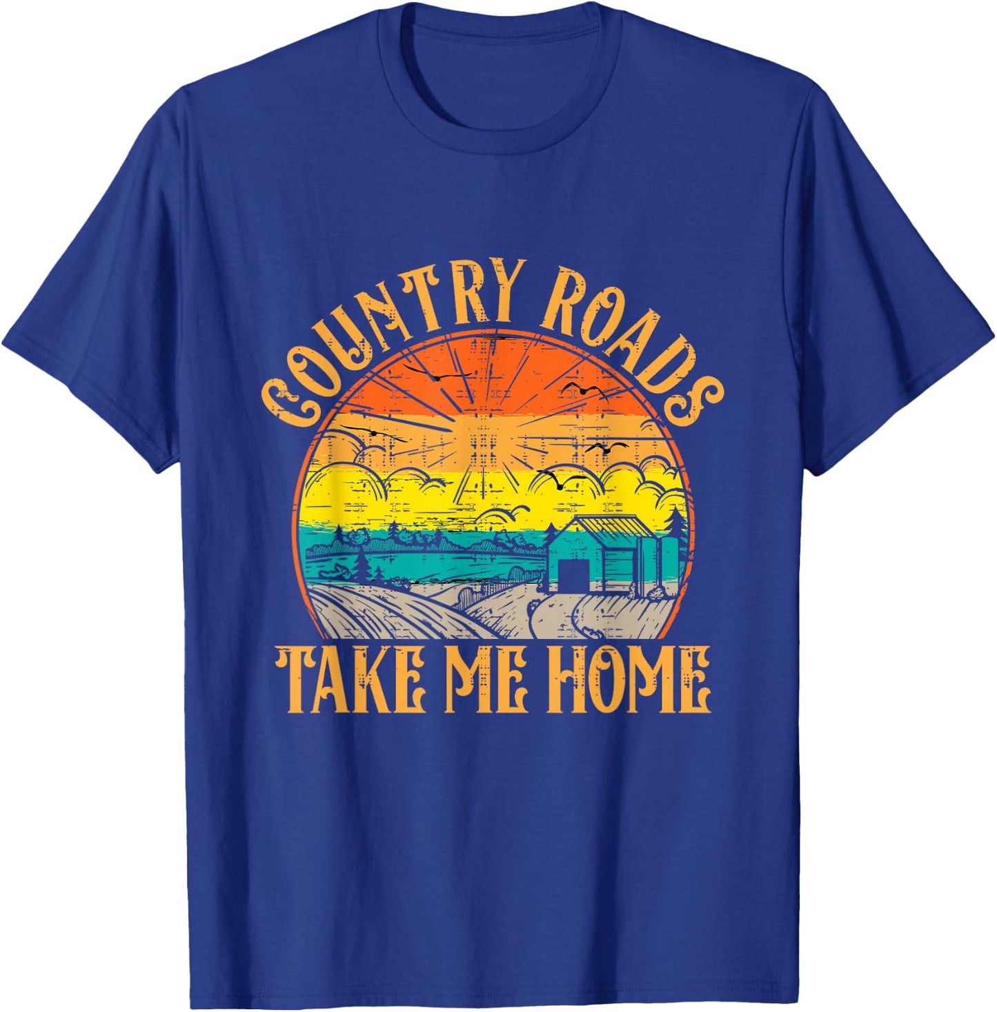 Country Roads Take Me Home Music Fan Vintage Retro , Black, S T-Shirt - T-Shirt | Royal