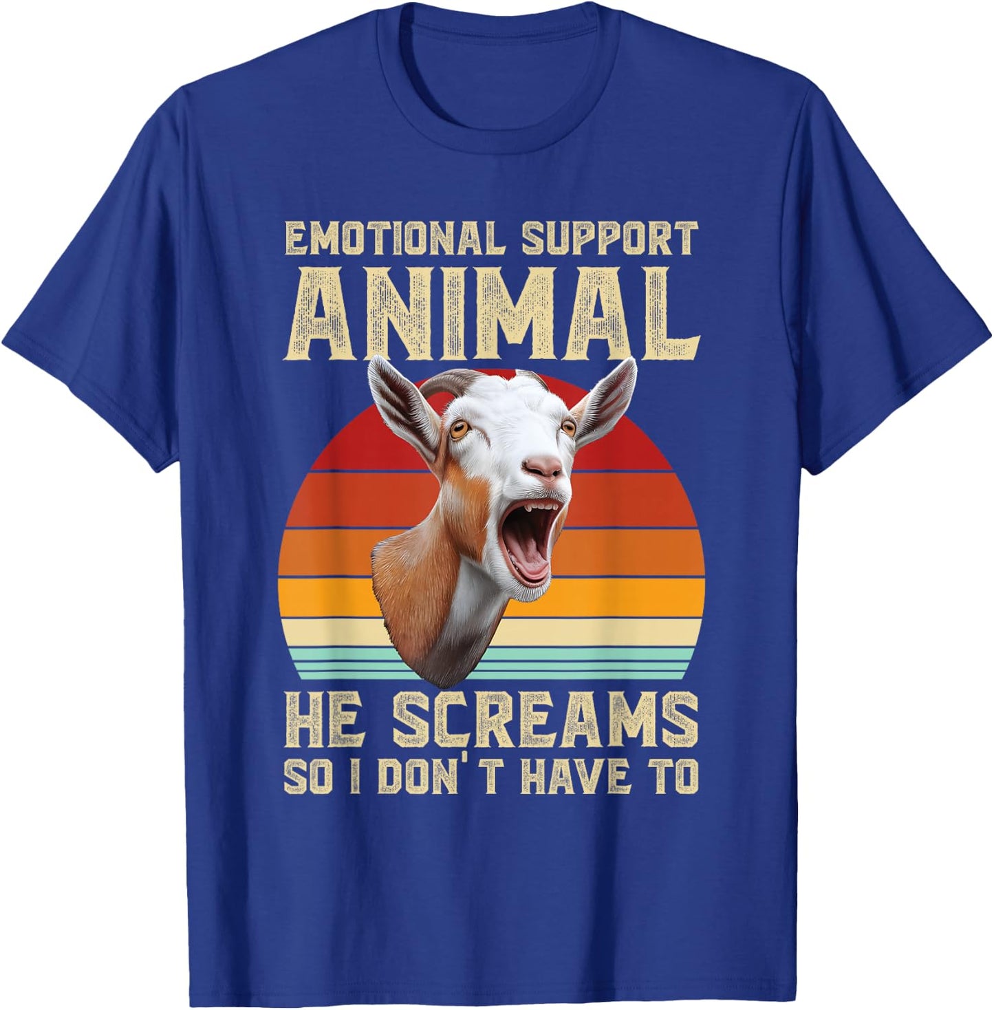 Goat Lover Emotional Support Animal Screaming Goat Retro T-Shirt - T-Shirt | Royal