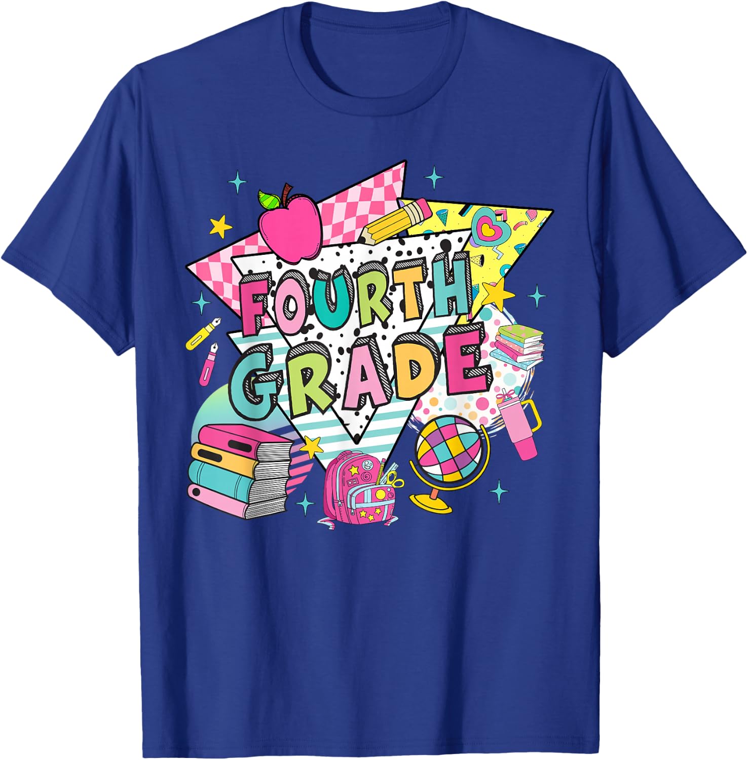 Fourth Grade Teachers Students Retro 90s Back To School T-Shirt - T-Shirt | Royal