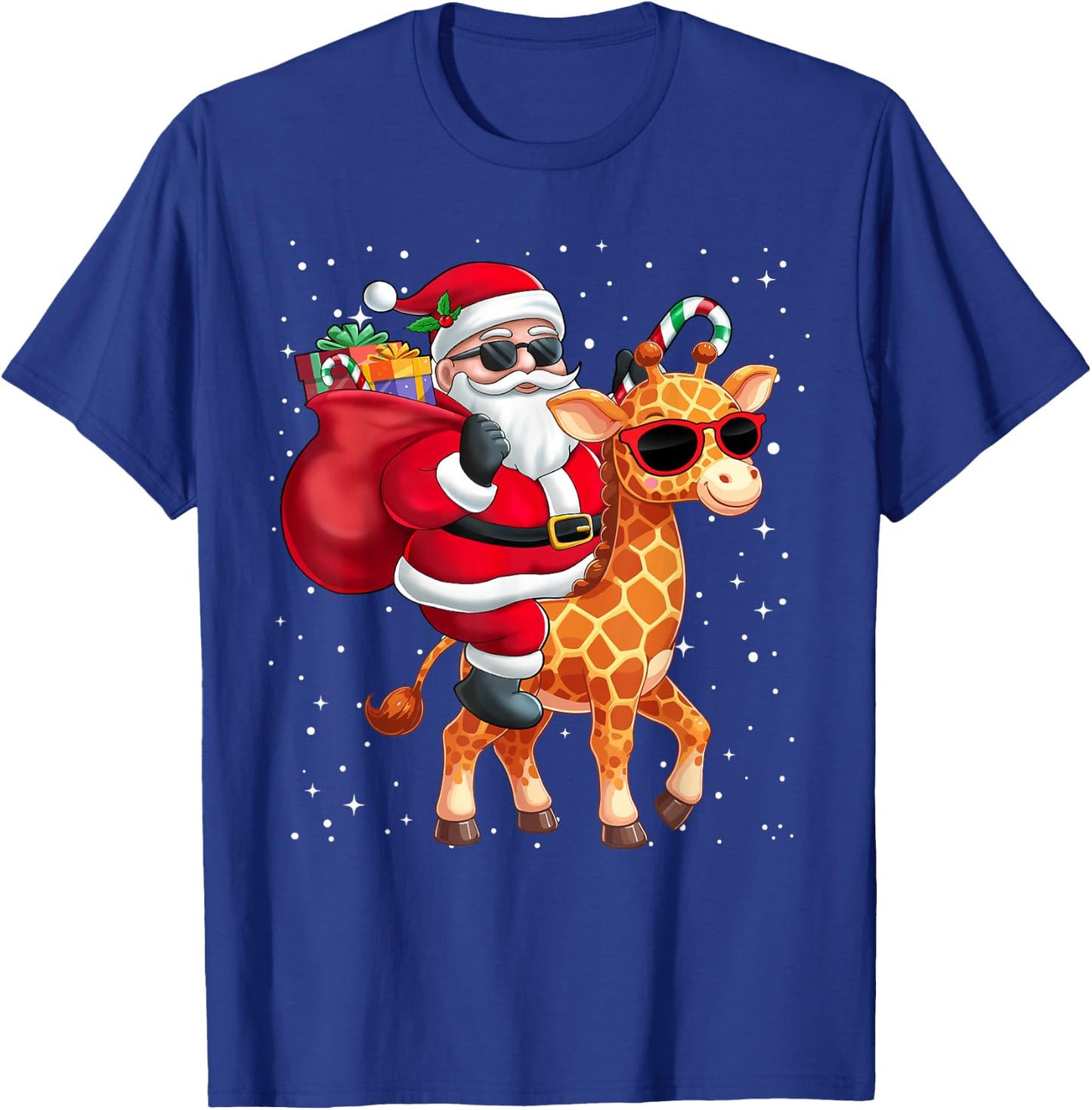 Santa Claus Riding A Giraffe Christmas Boy Girl Kids T-Shirt - T-Shirt | Royal