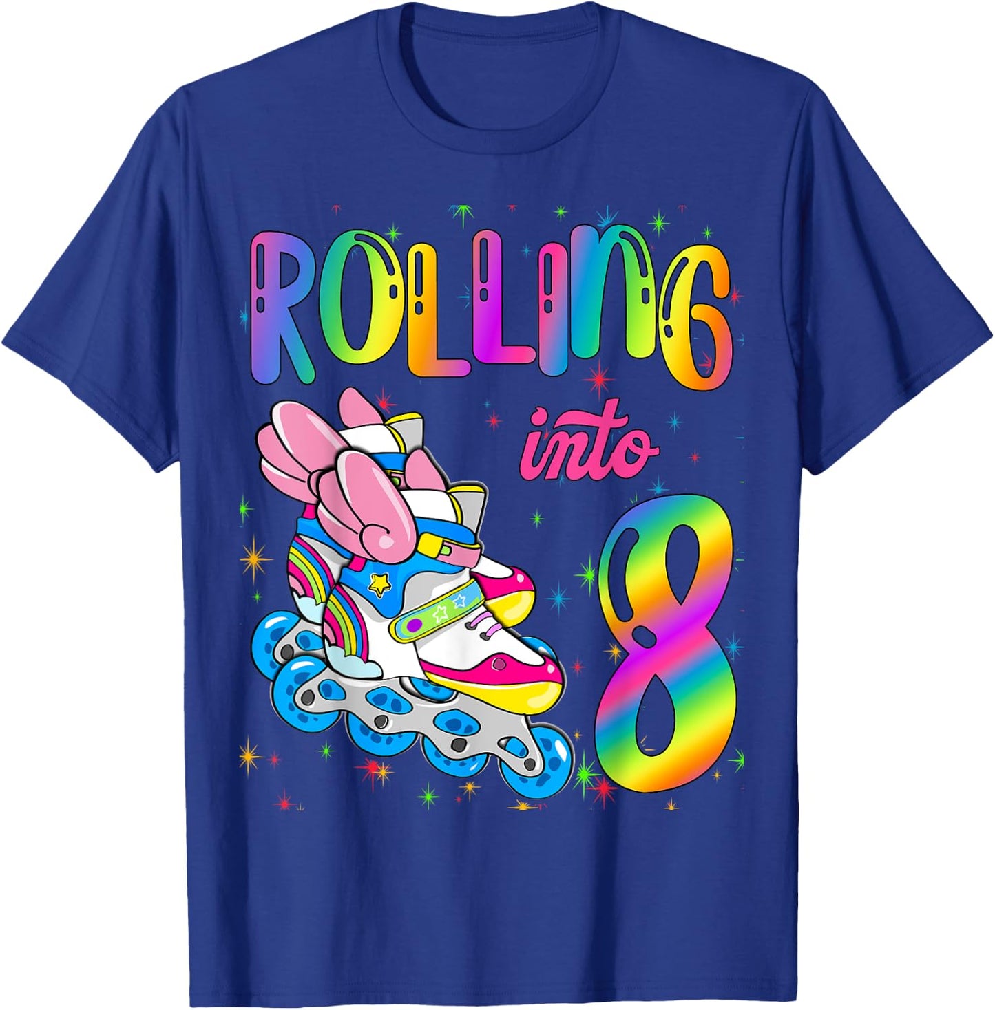 Rolling Into 8 years Let's Roll I'm Turning 8 Roller Skate T-Shirt - T-Shirt | Royal
