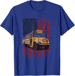 School Bus Driver USA Flag T-Shirt - T-Shirt | Royal