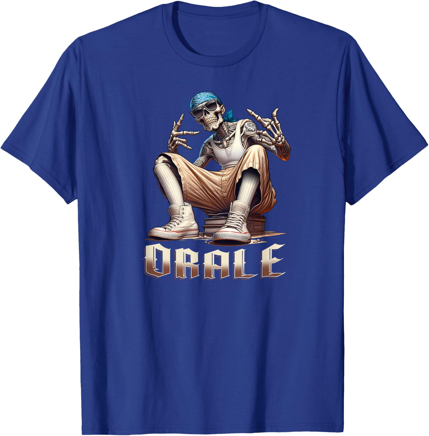 ORALE Chicano Art Cholo Chola Homie Mexican Skeleton T-Shirt - T-Shirt | Royal