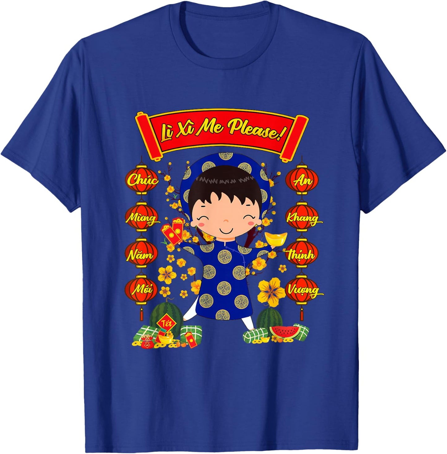 Li Xi Me Please Ao Dai Vietnamese Dress Boys Tet Decorations T-Shirt - T-Shirt | Royal