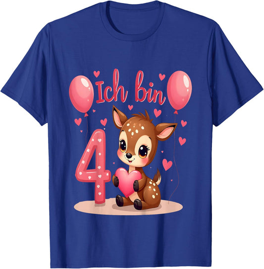 Children's Cute Deer I Am 4 Children's Birthday 4th Birthday Girl , black T-Shirt - T-Shirt | Royal