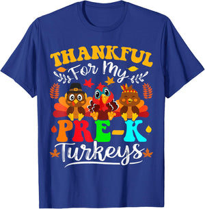 Thankful for My Pre-K Turkeys Thanksgiving Teacher Fall T-Shirt - T-Shirt | Royal