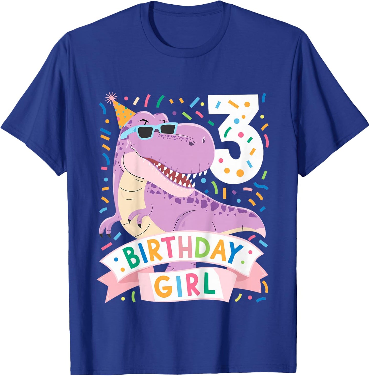 Kids 3 Year Old T Rex Dinosaur 3nd Birthday Girl T-Shirt - T-Shirt | Royal