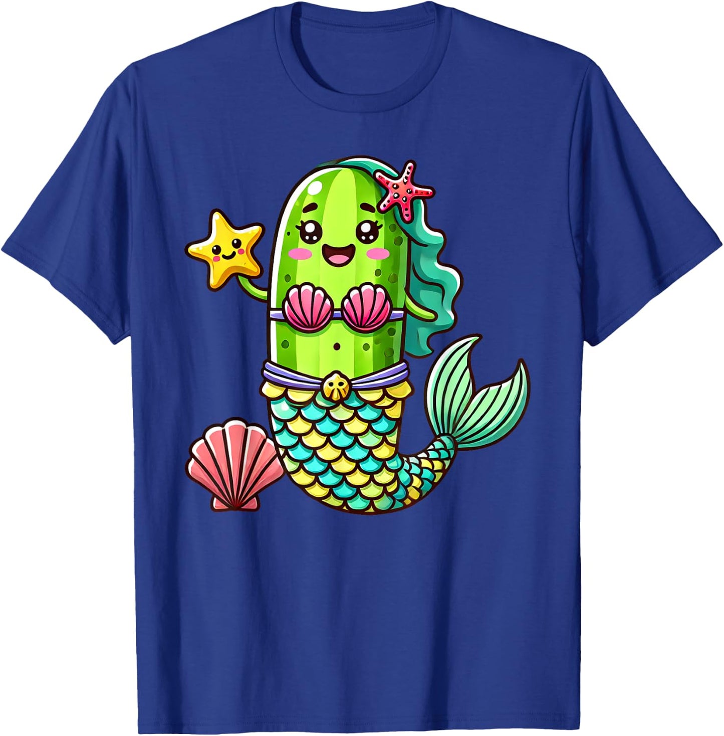 Funny Cucumber Pickle Mermaid Vegan Cute Boys Girls Kids T-Shirt - T-Shirt | Royal