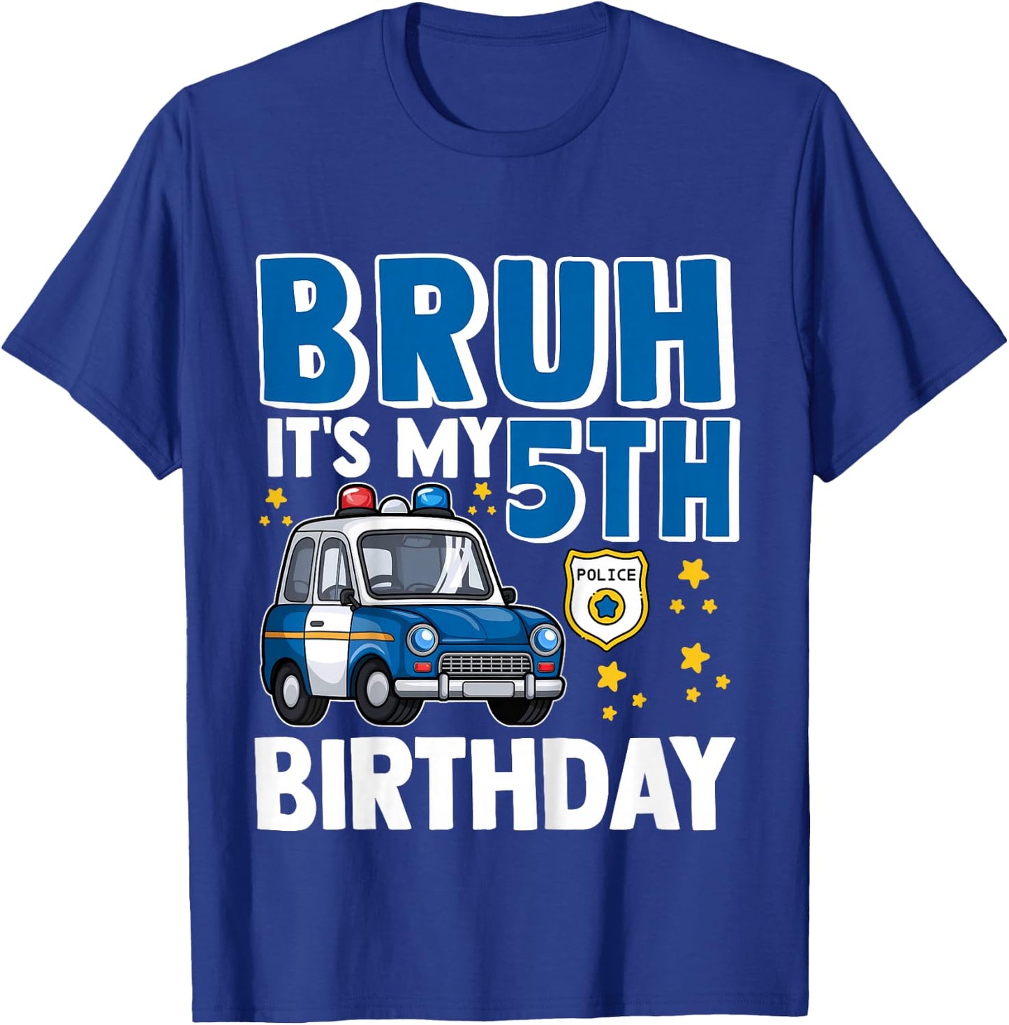 Child Five 5th Police Car Birthday Boy Police 5 Years T-Shirt - T-Shirt | Royal