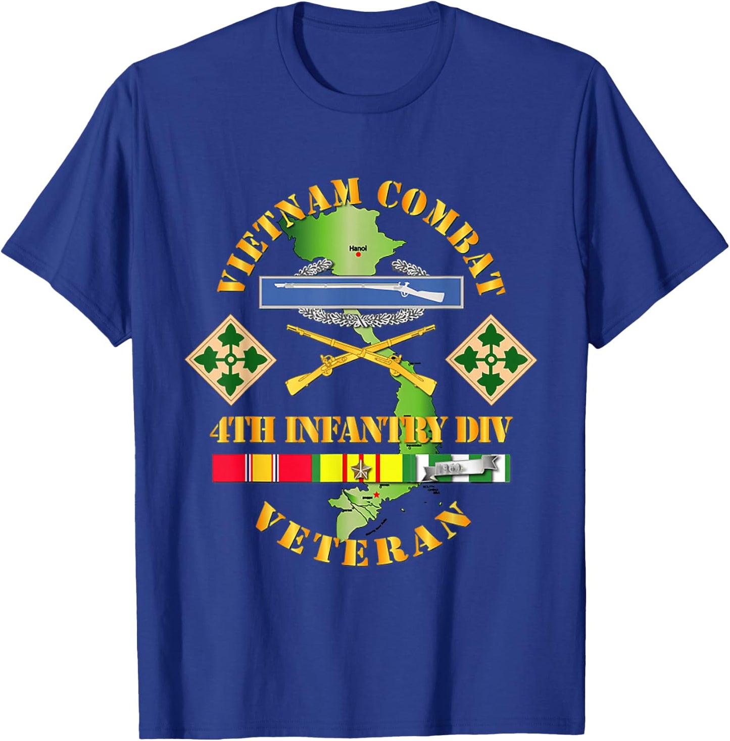 Vietnam Combat Infantry Veteran w 4th Inf Div SSI V1 T-Shirt - T-Shirt | Royal