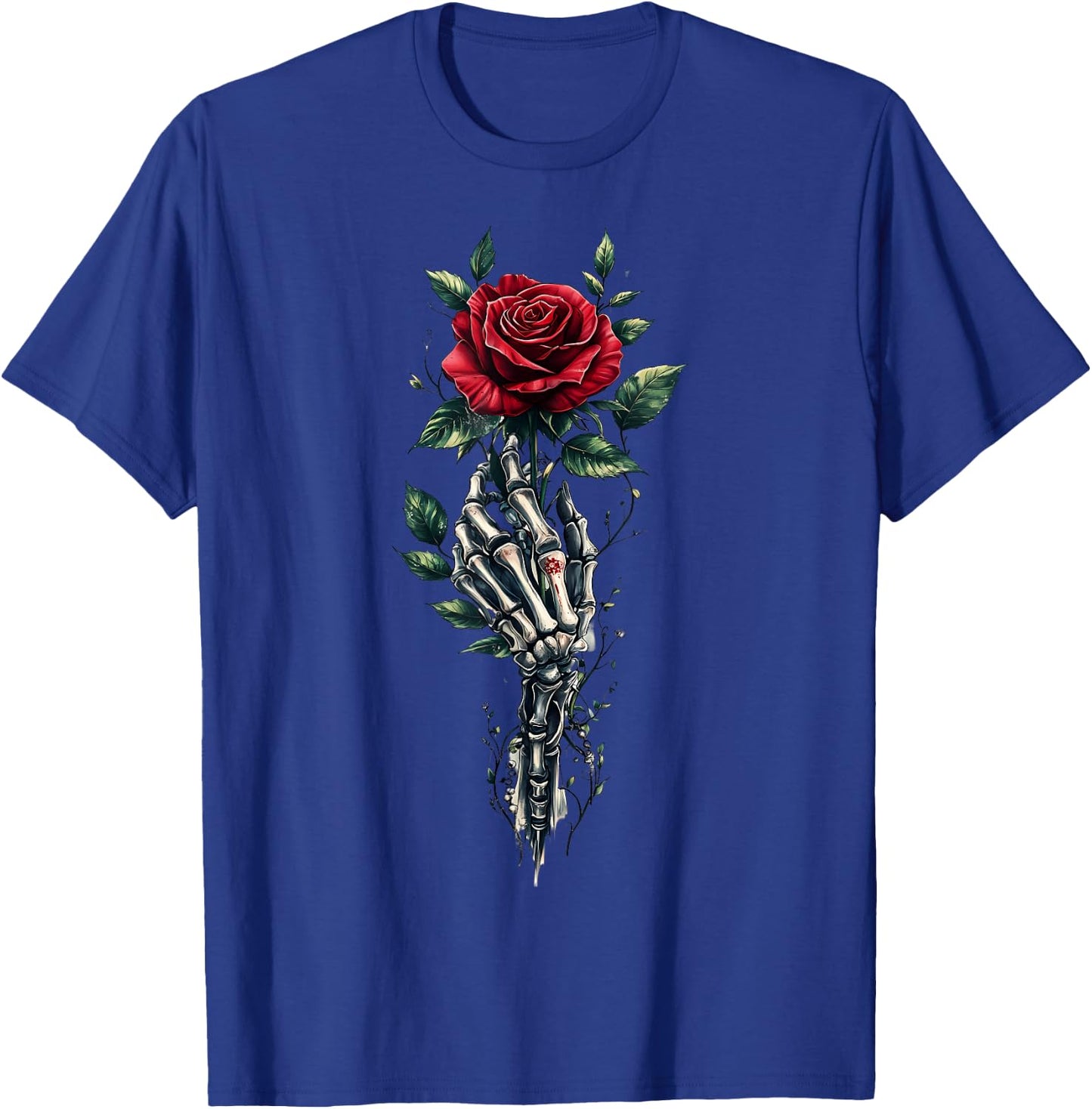 Skeleton Hand Holding Rose Red Rose Flower T-Shirt - T-Shirt | Royal