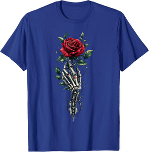 Skeleton Hand Holding Rose Red Rose Flower T-Shirt - T-Shirt | Royal