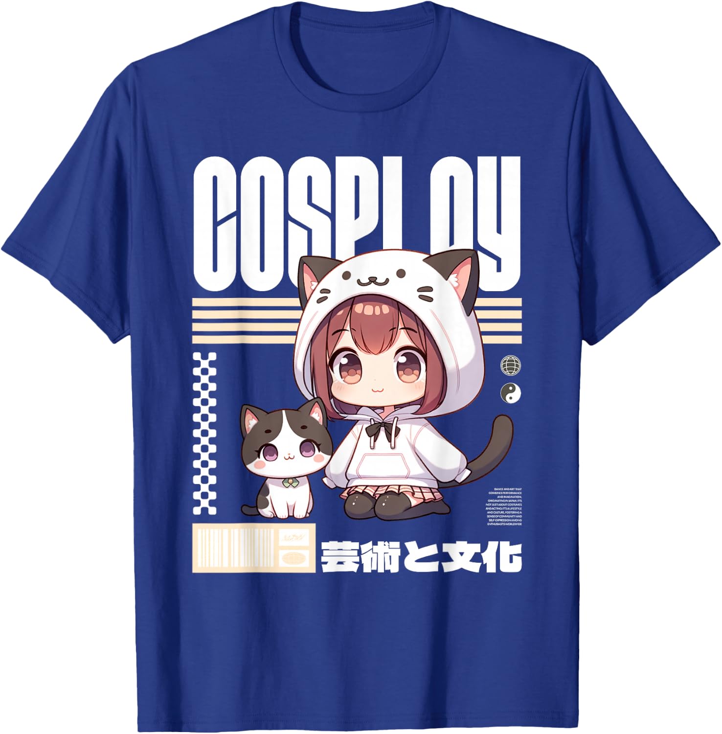 Japanese Manga Costume for Girl with Cat , Black, S T-Shirt - T-Shirt | Royal