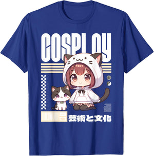 Japanese Manga Costume for Girl with Cat , Black, S T-Shirt - T-Shirt | Royal