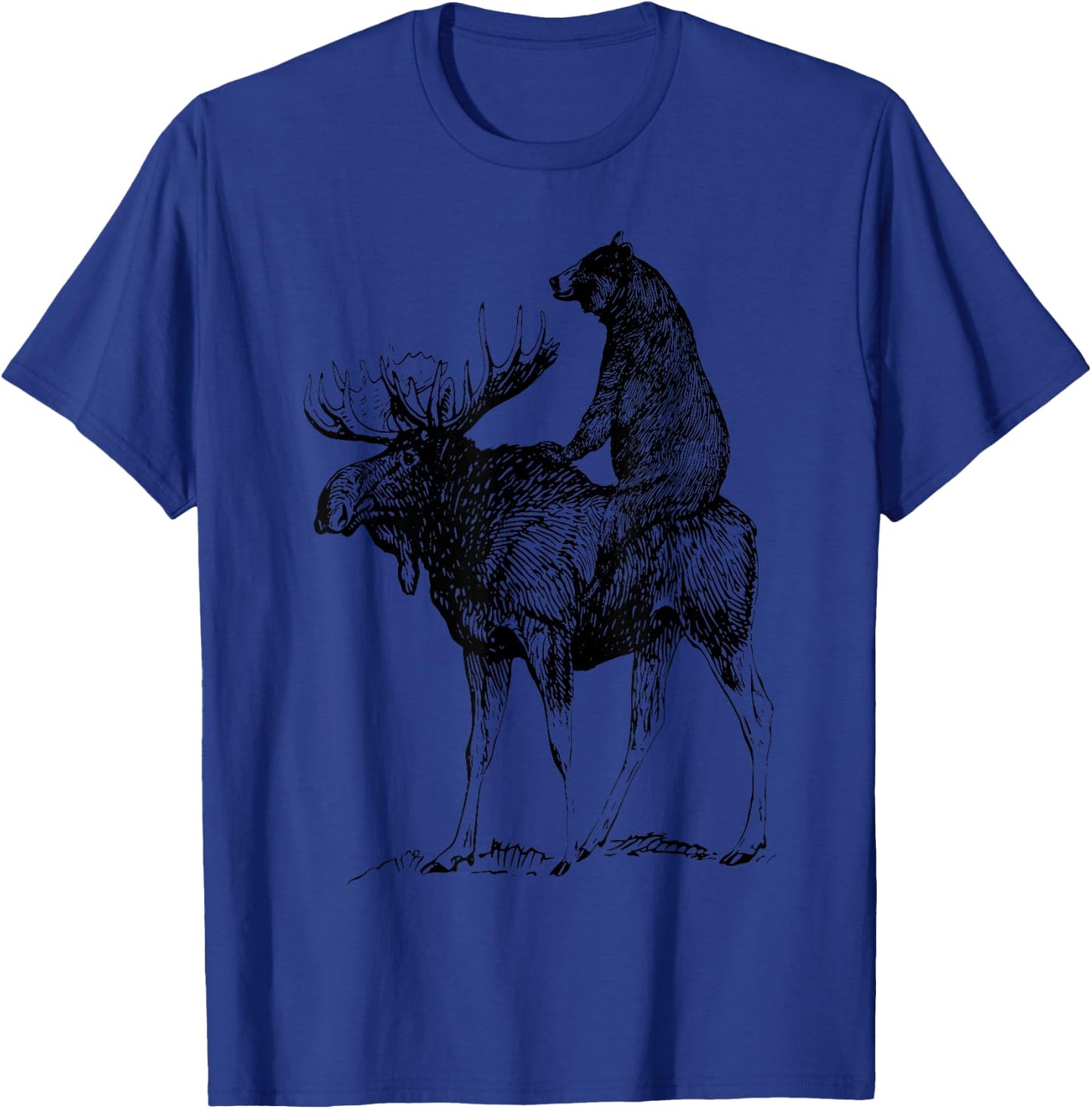 Vintage Cute Bear Riding Moose Nature Animals Retro T-Shirt - T-Shirt | Royal